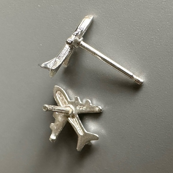 Sterling Silver Airplane Stud Earrings - Picture 4 of 8
